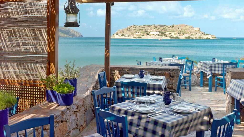 A table with a view at Blue Door Restaurant at Blue Palace Resort & Spa.