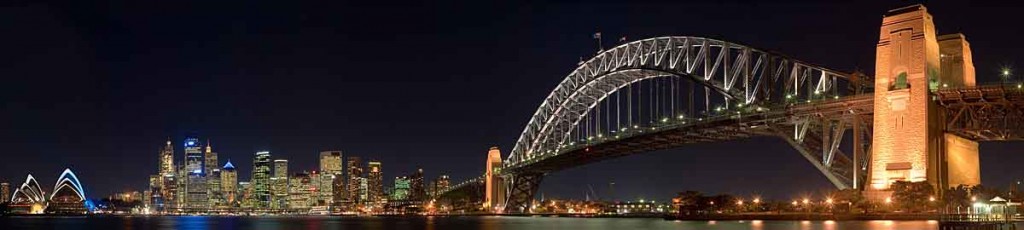 Sydney Harbour Bridge at night.