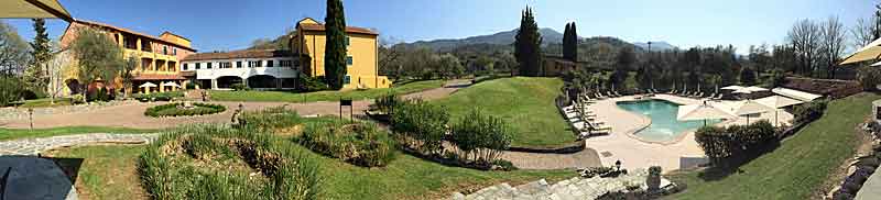 Panorama of hotel and pool at La Meridiana Resort.