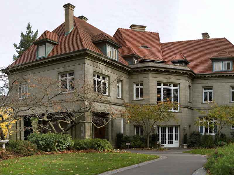 Pittock Mansion in Portland from the back.
