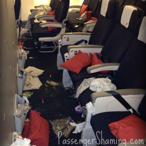messy airplane cabin.