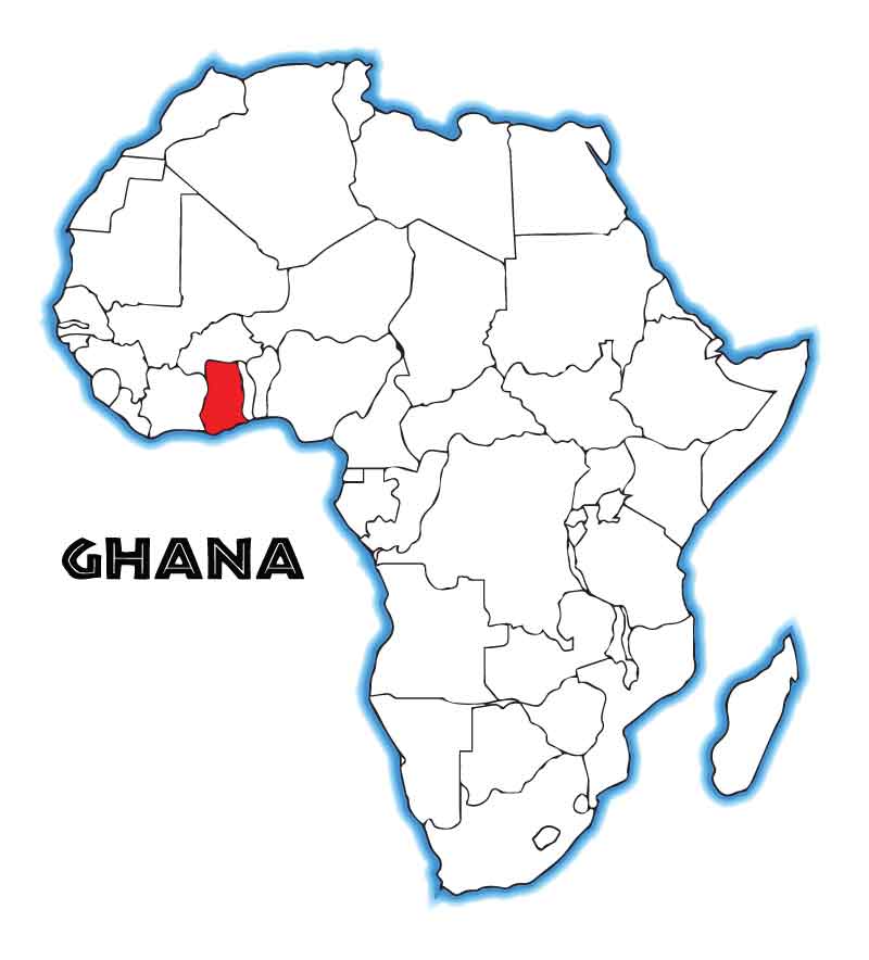 Map of Africa with Ghana highlighted.