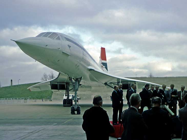BA:s first Concorde on display at London Heathrow. London - New York was the first supersonic route and operated by a Concorde.