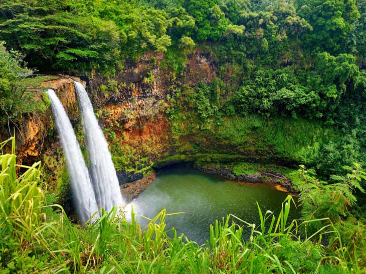 Twin Wailua waterfalls Kauai,