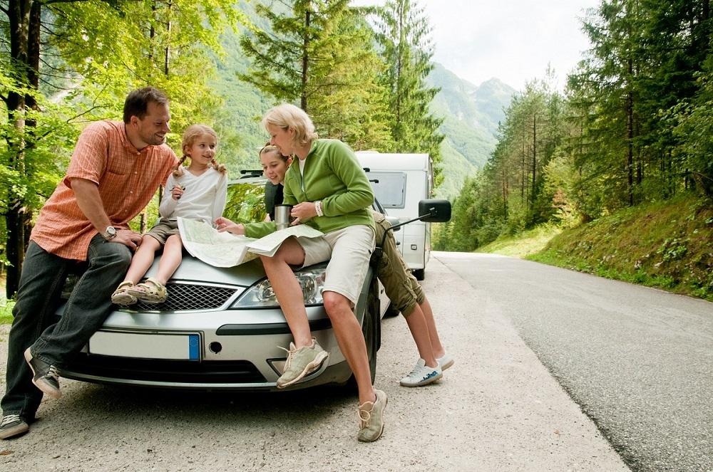 Family with a caravan.