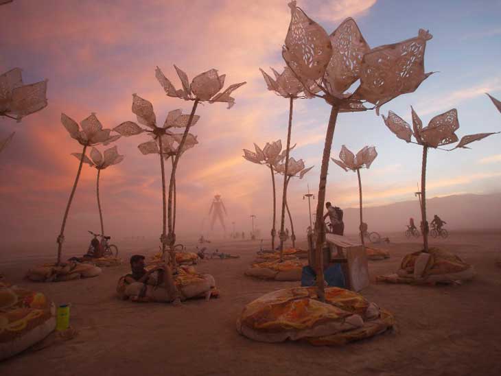 Burning Man is a festival in the desert in Nevada where Black Rock City is created for the occassion.
