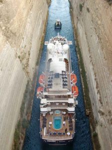 seadream cruise ship in the corinth canal