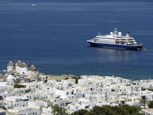 Seadream outside Mykonos.