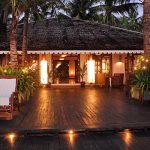 The restaurant at dusk at Sandoway Resort, Ngapali.