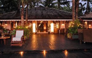 The restaurant at dusk at Sandoway Resort, Ngapali.