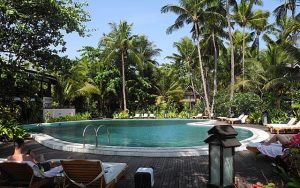 Pool area at Sandoway Resort in Ngapali Beach, Myanmar