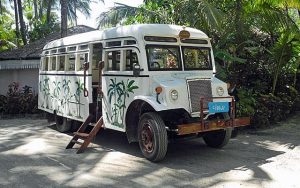 WW2 bus in Ngapali serves as transfer bus for Sandoway Resort