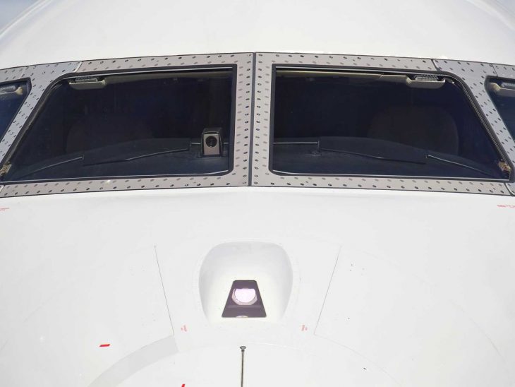 Windshield of an aircraft.