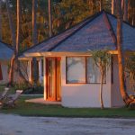 Beach cottage during sunset at Kura Kura, Karimunjawa in Indonesia.