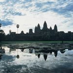 Angkor Wat in Siem Reap at dusk.