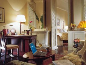 The parlor of a Courtyard Suite at Raffles Hotel, Singapore.