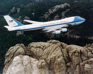 Air Force One over Mt Rushmore. This is probably one of the most well known planes in the world. Photo from Wikipedia.