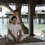 Getting a Thai massage at Pangkor Laut Reosrt, Malaysia.