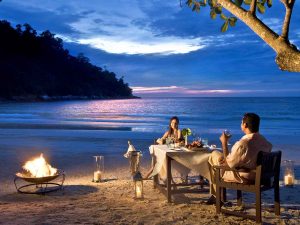 How about a romantic dinner on the beach at Pangkor Laut Resort, Malaysia?