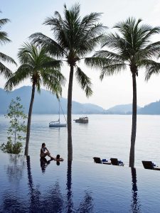 Infinity pool at Royal Bay Beach Club at Pangkor Laut Resort, Malaysia.