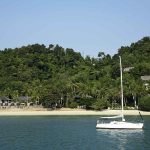 Pangkor Laut Resort seen from the sea.