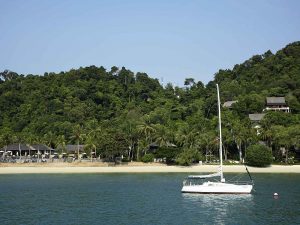 Pangkor Laut Resort seen from the sea.