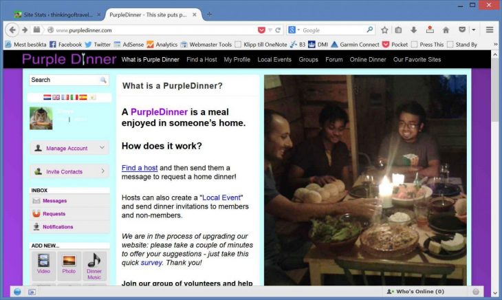 A screenshot from "dine with a local" site purpledinner.com