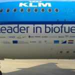 KLM aircraft with "leader in biofuel" livery