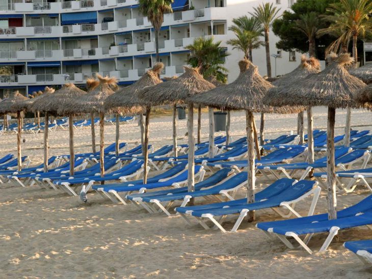 Sun chairs on Santa Ponsa Beach, Mallorca.