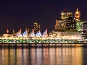 Canada Place in Vancouver at night.
