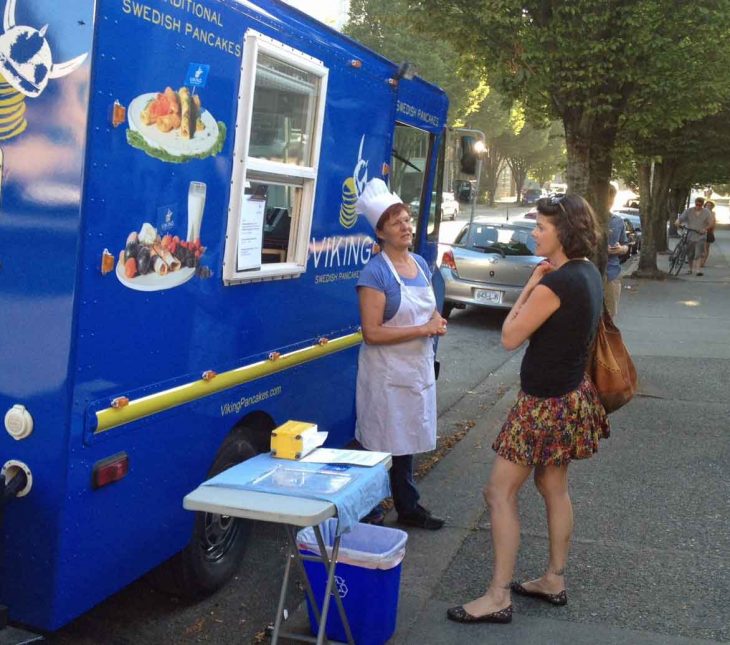 Birgitta "Bee" Andersson is discussion Swedish pancakes in fron of her food truck in Vancouver.