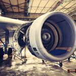 Engine of the airplane under heavy maintenance