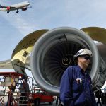 Jet engine overhauled on the tarmac.