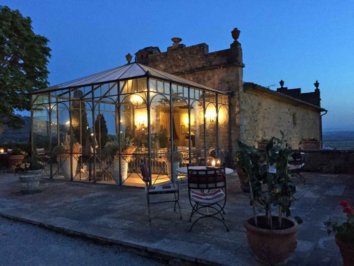 Il Falconiere Restaurant at dusk.