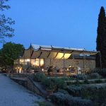 The restaurant at Il Falconiere at dusk.