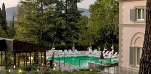 The pool at Villa Cora with Villa Eugenia to the right.