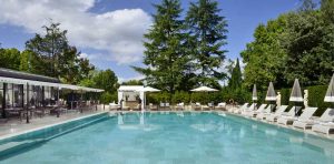 The heated outdoor pool at Villa Cora in Florence.