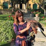 Head Chef Silvia Baracchi with the falcon at "Il Falconiere" in Cortona, Tuscany.