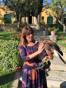 Head Chef Silvia Baracchi with the falcon at "Il Falconiere" in Cortona, Tuscany.