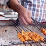 Meat skewers is typical Marrakech street food.