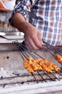 Meat skewers is typical Marrakech street food.