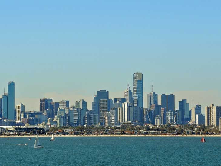 Melbourne skyline from the sea.