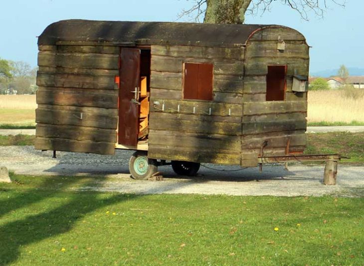 Wooden caravan.