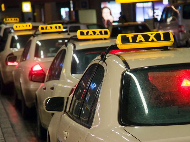 Taxis waiting at airport in Mauritius