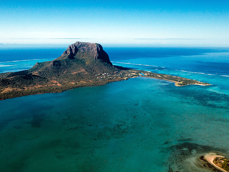 Aerial view of Le Morne Brabant mountain